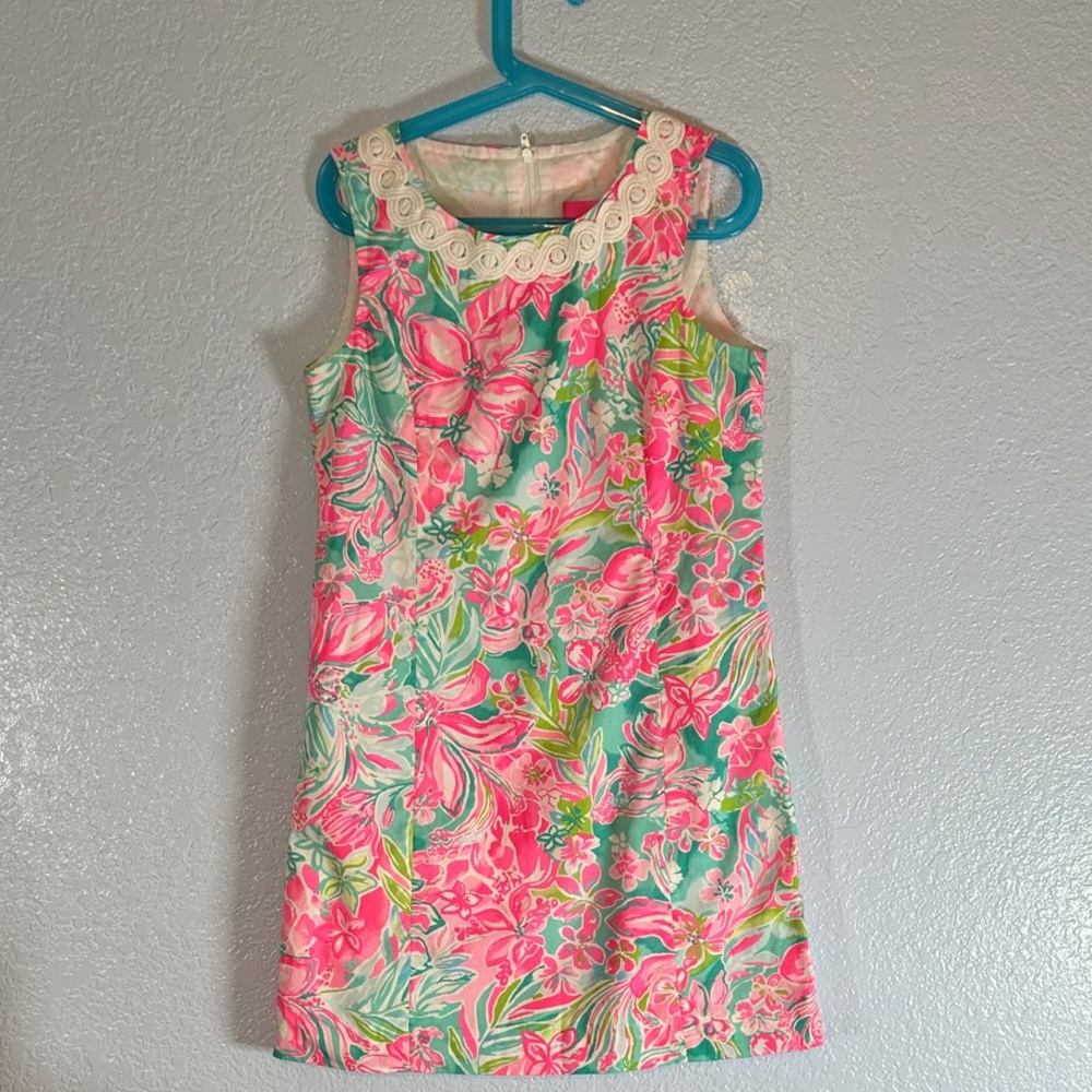 Lilly Pulitzer Dress in Pink, Teal, and Green Floral. Girl’s 10. NWT.